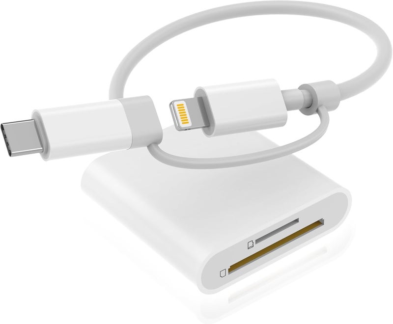 DCNETWORK SD Card Reader for iPhone iPad, Dual Connector (Lightning&USB-C) Memory SD Card Adapter, Support SD/MicroSD Cards, High-Speed Digital Trail Camera to iPhone Viewer, Plug and Play - Image 1